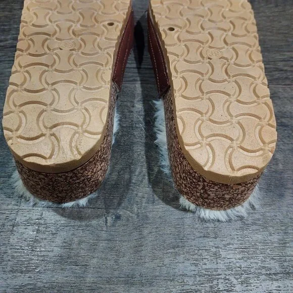 Slip On Sandles Dirty Laundry Women USA 7 Faux Fur Open Toe Buckle Brown - Picture 5 of 7